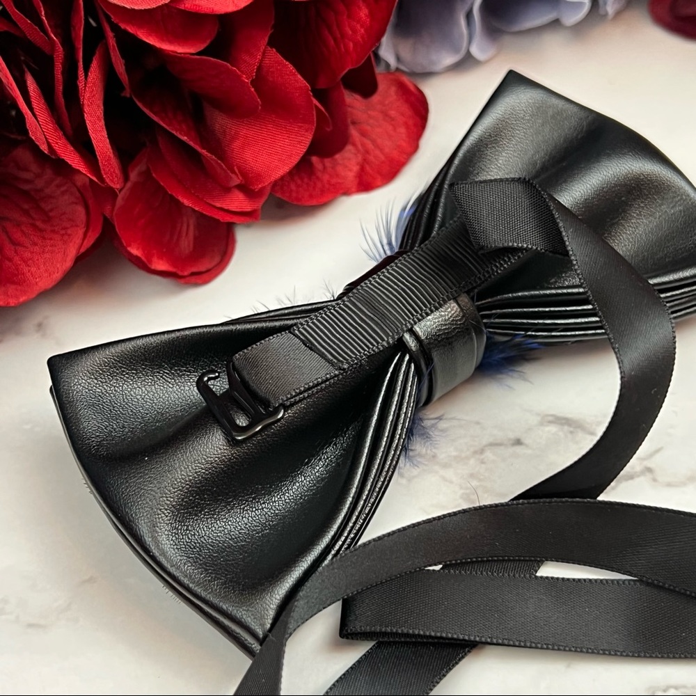 Handmade Blue & Brown Feather Bow Tie Boutonnière Lapel Pin Set - Picture 6 of 11